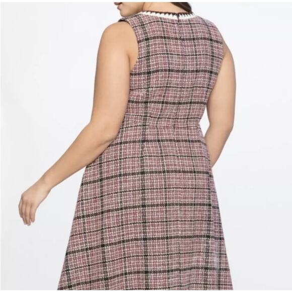 ELOQUII Sleeveless Tweed Fit and Flare Red Black White Plaid Short Dress Size 16 - Picture 13 of 15